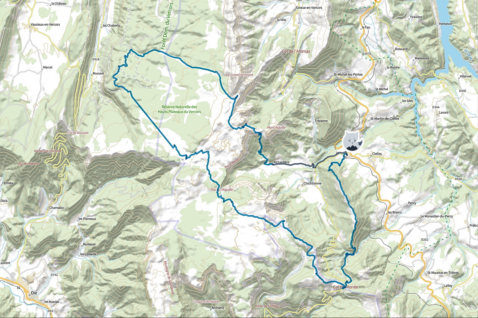 Carte Trek Tour du Vercors 4 jours