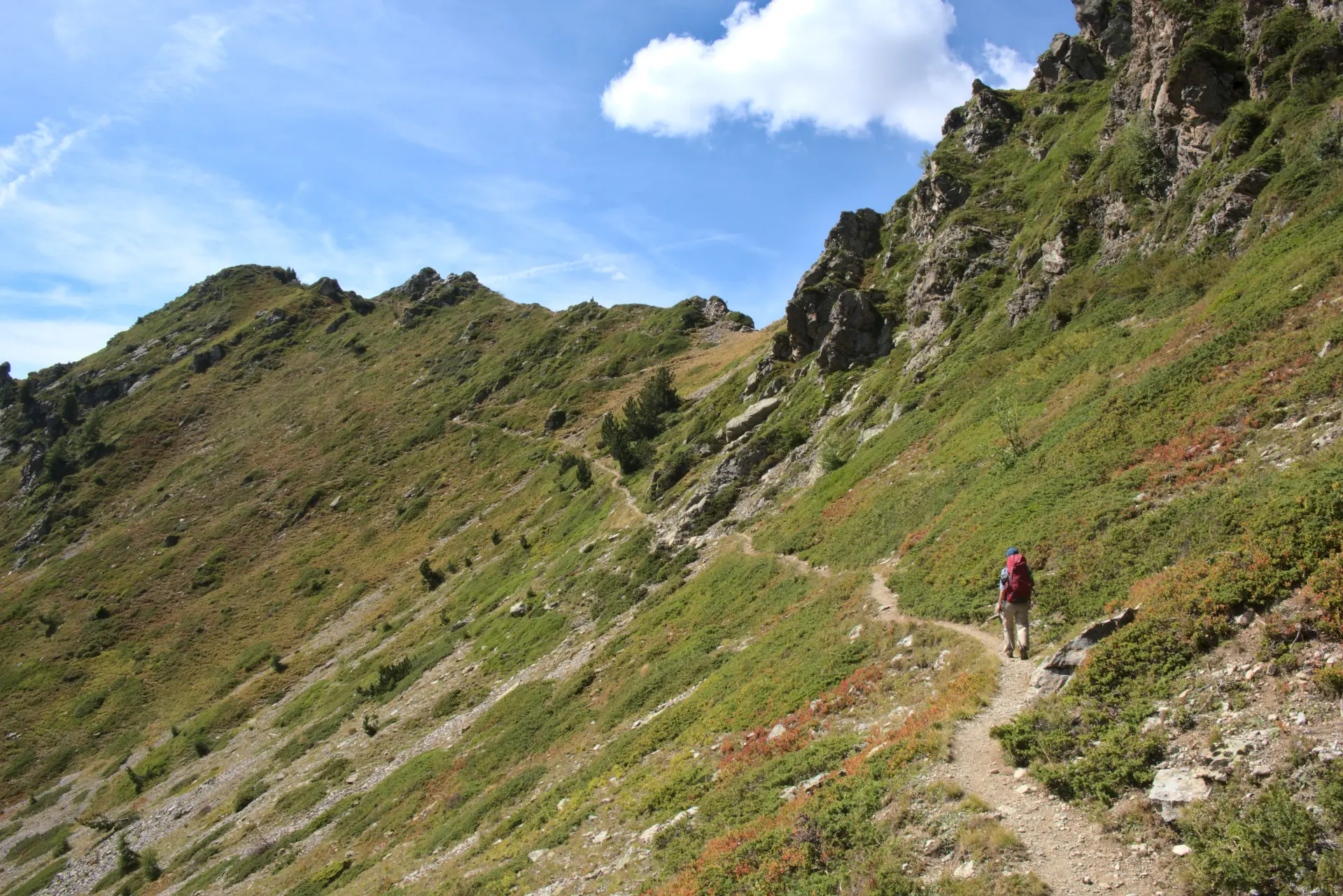 Trail in Southern Alps with a hiker on it