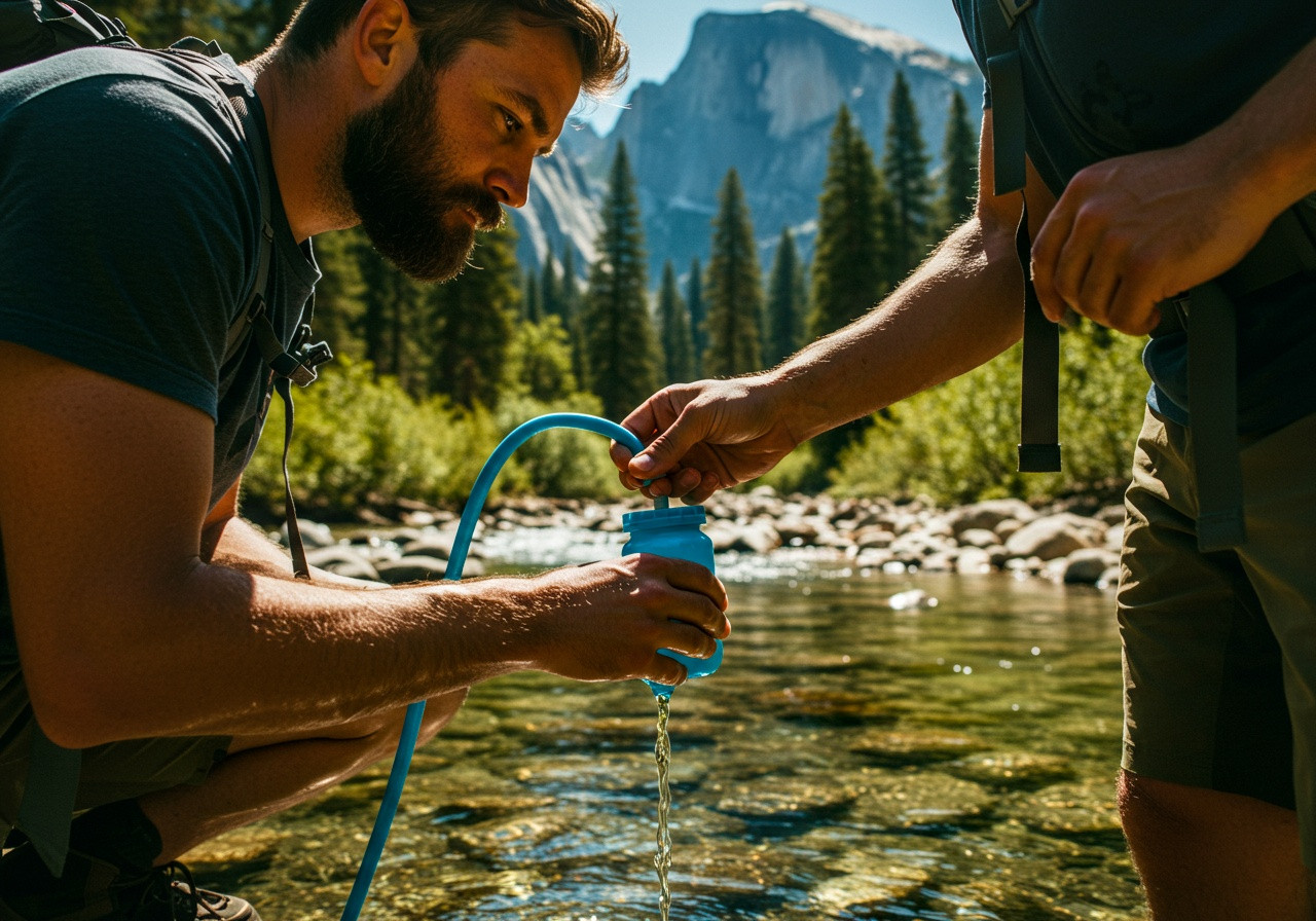 filtrer de l'eau en montagne