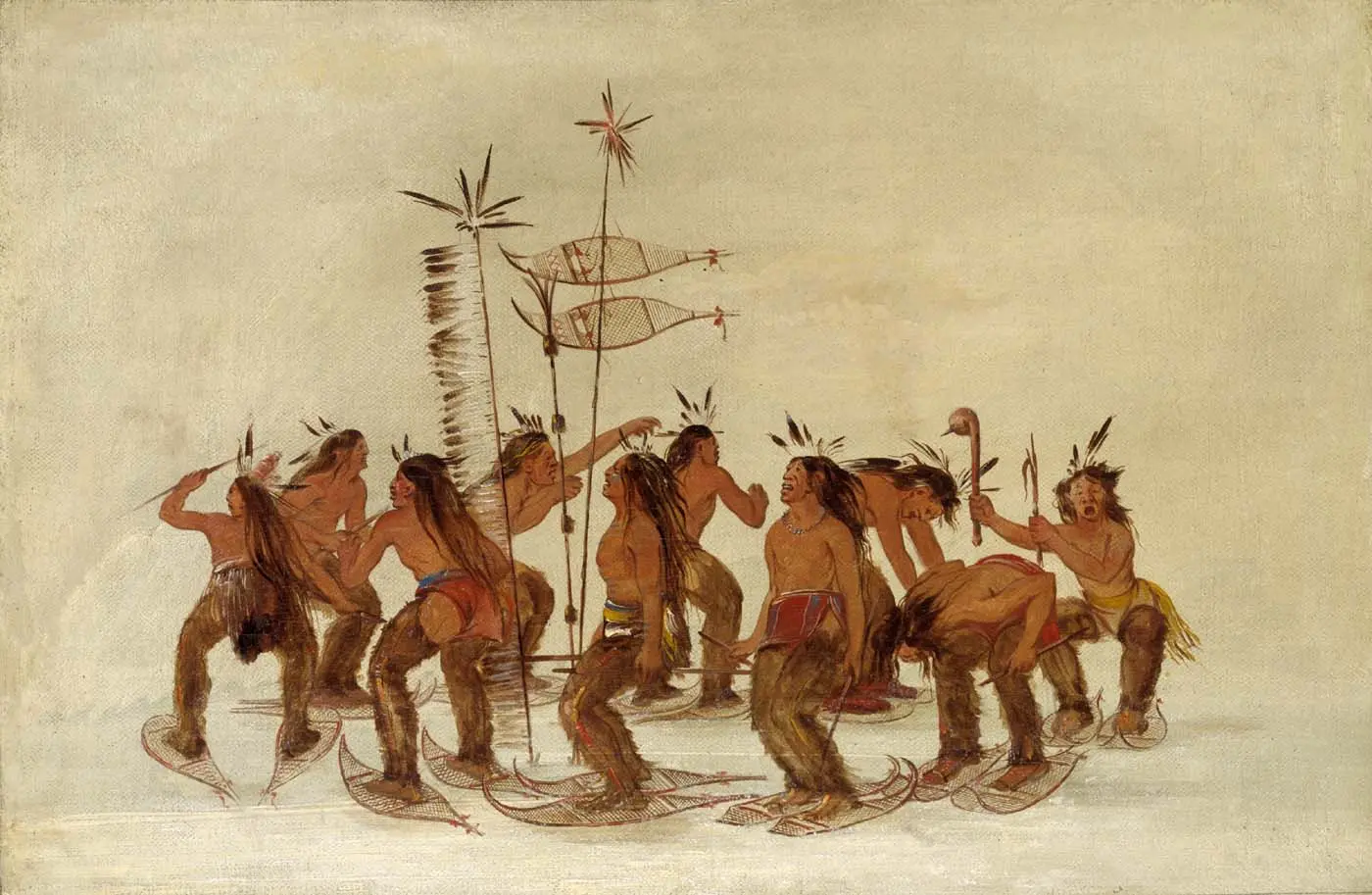 Danse en raquettes des Ojibwa, peinture de George Catlin