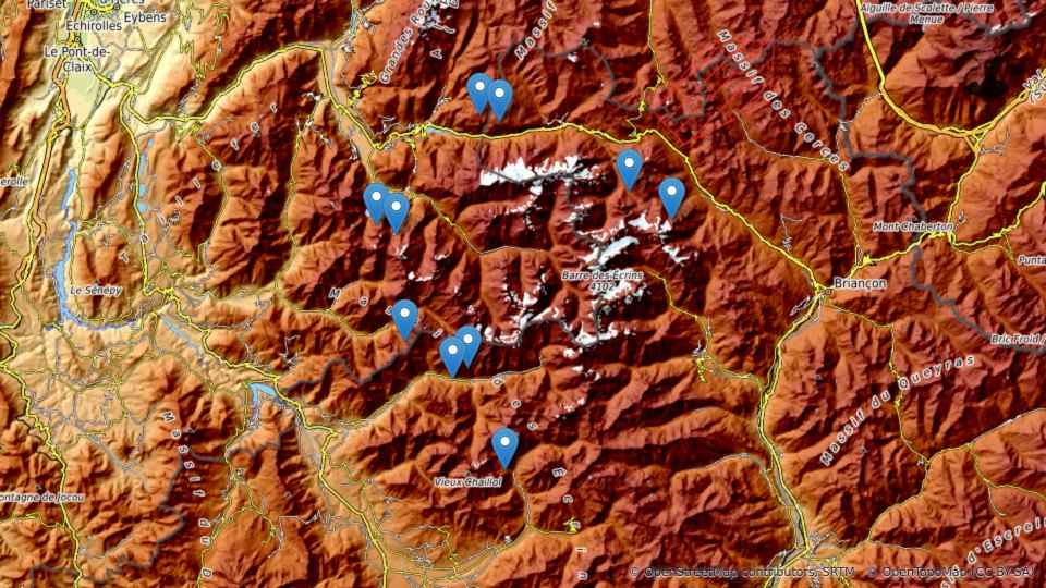 Carte de 10 lacs d'altitude dans les Écrins et l'envers de la carte postale — Altimood