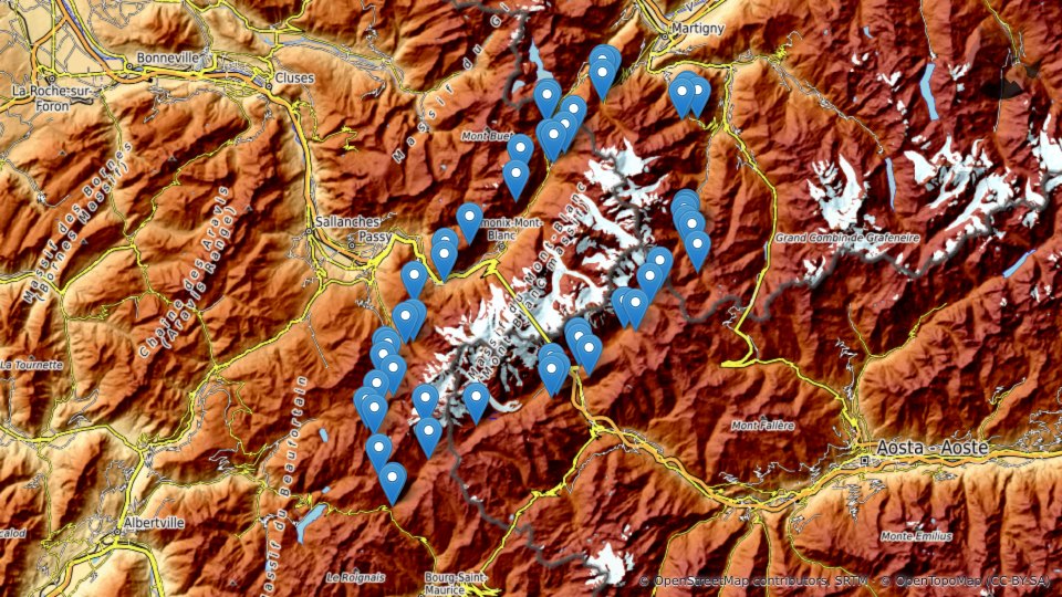 Carte de Les refuges et hébergements du Tour du Mont-Blanc, étape par étape (et comment les réserver) — Altimood